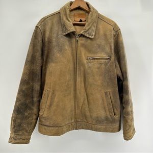 James Dean Leather Suede Bomber Coat Mens XL Camel/Black Distressed 90s Grunge